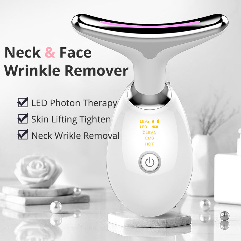 EMS Thermal Neck Lifting And Tighten Massager Electric Microcurrent Wrinkle Remover LED Photon Face Beauty Device For Woman - LA FEMME LOGA