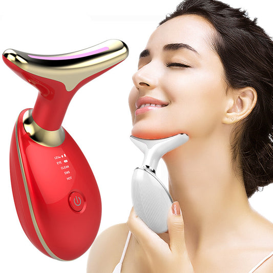 EMS Thermal Neck Lifting And Tighten Massager Electric Microcurrent Wrinkle Remover LED Photon Face Beauty Device For Woman - LA FEMME LOGA